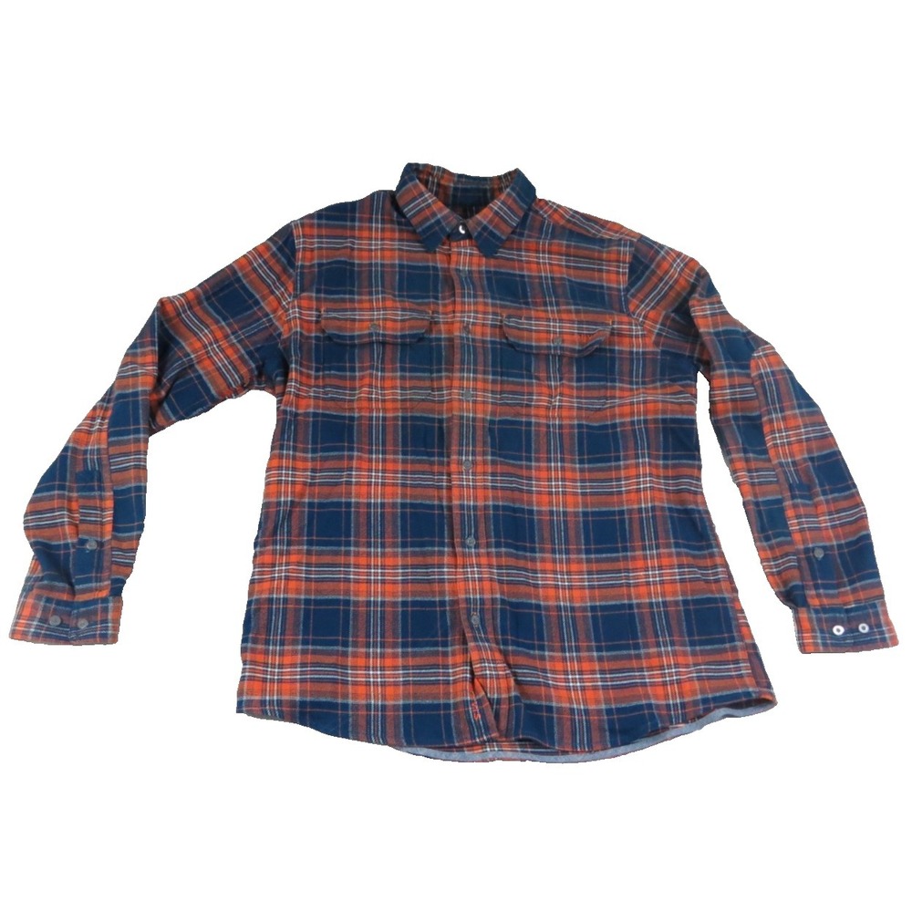 Orvis Men Large Active Fit Flannel Shirt Plaid Cotton Blend Long Sleeve Orange‎